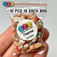 Gingerbread Man With Red Bow And Blue Gumdrop Buttons Fake Cookie Charm Christmas Cabochons 10 Pcs