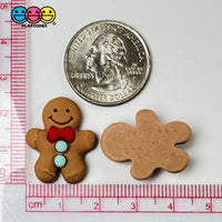 Gingerbread Man With Red Bow And Blue Gumdrop Buttons Fake Cookie Charm Christmas Cabochons 10 Pcs