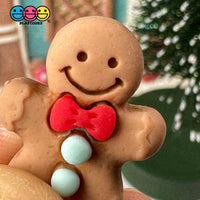 Gingerbread Man With Red Bow And Blue Gumdrop Buttons Fake Cookie Charm Christmas Cabochons 10 Pcs