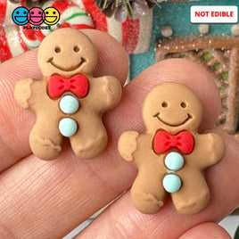 Gingerbread Man With Red Bow And Blue Gumdrop Buttons Fake Cookie Charm Christmas Cabochons 10 Pcs