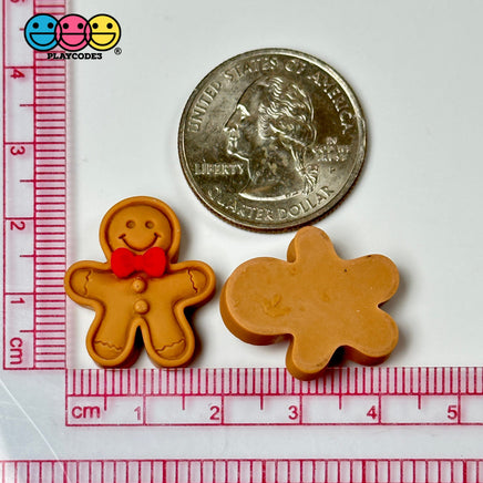 Gingerbread Man With Red Bow Fake Cookie Charm Christmas Cookies Cabochons 10 Pcs