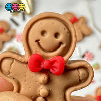 Gingerbread Man With Red Bow Fake Cookie Charm Christmas Cookies Cabochons 10 Pcs