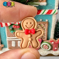 Gingerbread Man With Red Bow Fake Cookie Charm Christmas Cookies Cabochons 10 Pcs