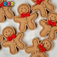 Gingerbread Man With Red Bow Fake Cookie Charm Christmas Cookies Cabochons 10 Pcs