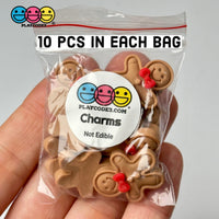 Gingerbread Man With Red Bow Fake Cookie Charm Christmas Cookies Cabochons 10 Pcs