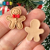Gingerbread Man With Red Bow Fake Cookie Charm Christmas Cookies Cabochons 10 Pcs