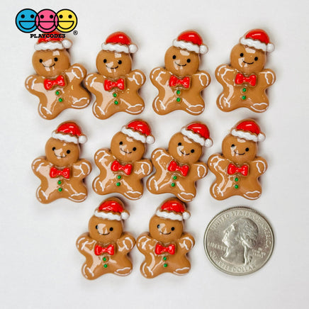 Gingerbread Man With Santa Hat Christmas Holiday Flatback Cabochons Decoden Charm 10 Pcs Playcode3