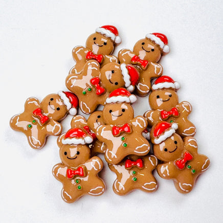 Gingerbread Man With Santa Hat Christmas Holiday Flatback Cabochons Decoden Charm 10 Pcs Playcode3
