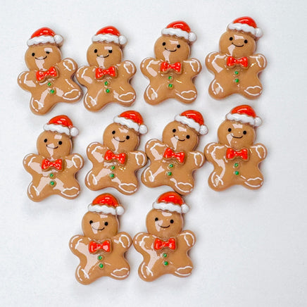Gingerbread Man With Santa Hat Christmas Holiday Flatback Cabochons Decoden Charm 10 Pcs Playcode3