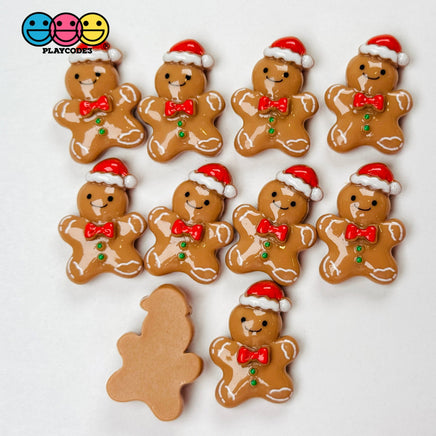 Gingerbread Man With Santa Hat Christmas Holiday Flatback Cabochons Decoden Charm 10 Pcs Playcode3