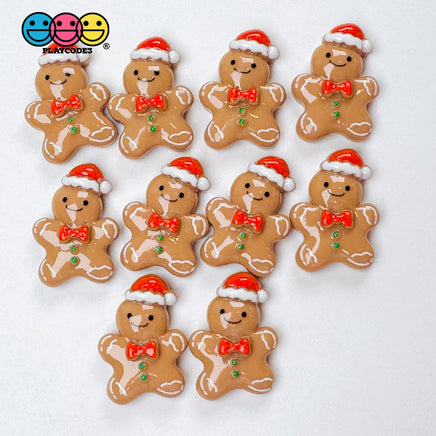 Gingerbread Man With Santa Hat Christmas Holiday Flatback Cabochons Decoden Charm 10 Pcs Playcode3