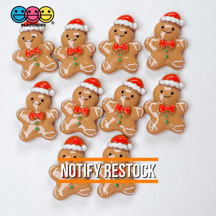 Gingerbread Man With Santa Hat Christmas Holiday Flatback Cabochons Decoden Charm 10 Pcs Playcode3
