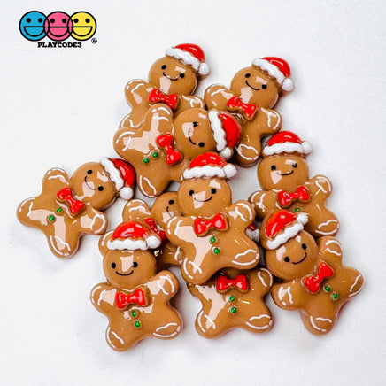 Gingerbread Man With Santa Hat Christmas Holiday Flatback Cabochons Decoden Charm 10 Pcs Playcode3