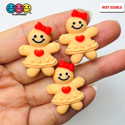 Gingerbread Woman With Heart Bow Christmas Holiday Flatback Cabochons Decoden Charm 10 pcs Charm