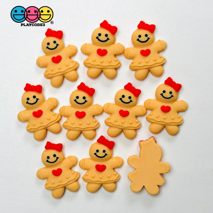 Gingerbread Woman With Heart Bow Christmas Holiday Flatback Cabochons Decoden Charm 10 pcs Charm