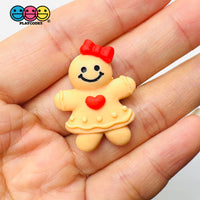 Gingerbread Woman With Heart Bow Christmas Holiday Flatback Cabochons Decoden Charm 10 pcs Charm