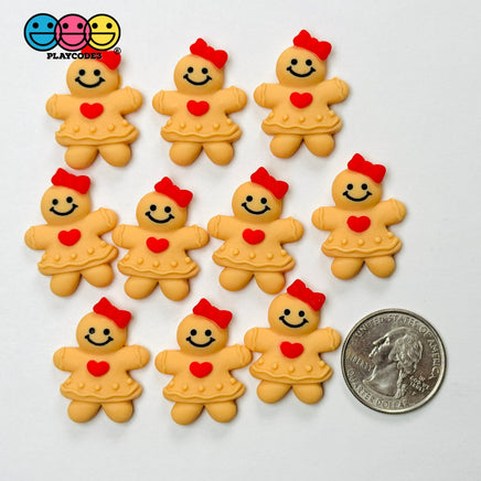 Gingerbread Woman With Heart Bow Christmas Holiday Flatback Cabochons Decoden Charm 10 pcs Charm
