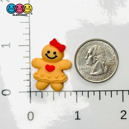 Gingerbread Woman With Heart Bow Christmas Holiday Flatback Cabochons Decoden Charm 10 pcs Charm