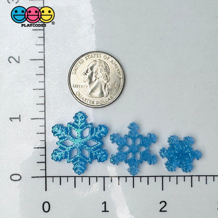 Glitter Snowflake White Blue Christmas Holiday Flatback Cabochons Decoden Charm 9/10 Pcs