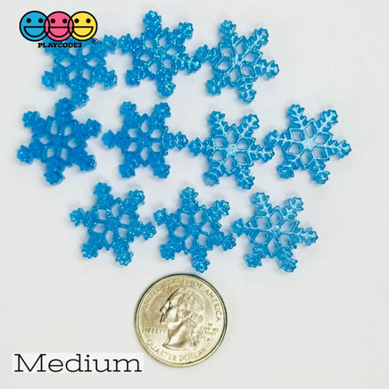 Glitter Snowflake White Blue Christmas Holiday Flatback Cabochons Decoden Charm 9/10 Pcs