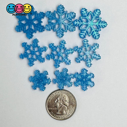 Glitter Snowflake White Blue Christmas Holiday Flatback Cabochons Decoden Charm 9/10 Pcs