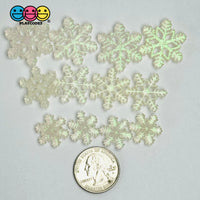 Glitter Snowflake White Blue Christmas Holiday Flatback Cabochons Decoden Charm 9/10 Pcs
