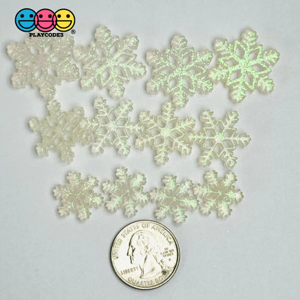 Glitter Snowflake White Blue Christmas Holiday Flatback Cabochons Decoden Charm 9/10 Pcs