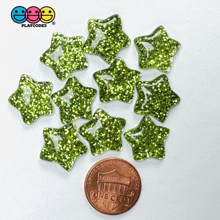 Glitter Star Christmas Charms Green 10pcs Penny Reference