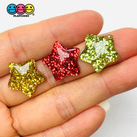 Glitter Star Christmas Charms 3 Colors In Hand Closeup