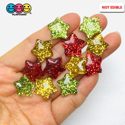Glitter Star Christmas Charms Mix 12pcs In Hand