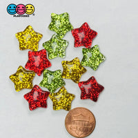 Glitter Star Christmas Charms Mix 12pcs Flat Lay Penny Reference