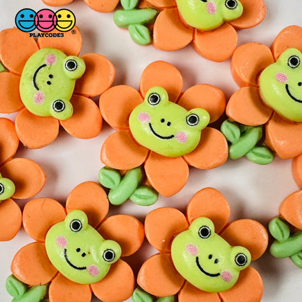 Green Frog Flower Easter Flatback Charms Cabochons Decoden Charm 10 Pcs Playcode3 Llc