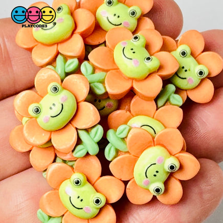 Green Frog Flower Easter Flatback Charms Cabochons Decoden Charm 10 Pcs Playcode3 Llc