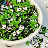 Green Ghost Bat & Dice Halloween Mix Fimo Fake Polymer Clay Sprinkles Jimmies Funfetti Sprinkle