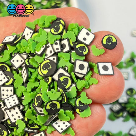 Green Ghost Bat & Dice Halloween Mix Fimo Fake Polymer Clay Sprinkles Jimmies Funfetti Sprinkle