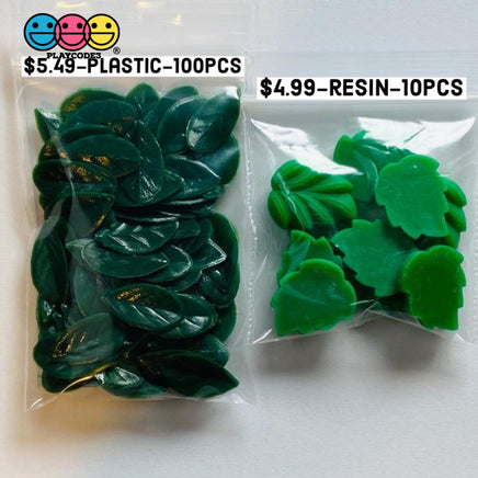 Green Leaves Plastic And Resin Fake Realistic Charms Cabochons 100 Pcs 10 Charm