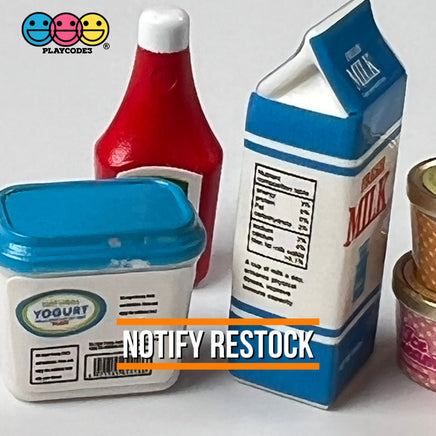 Grocery Items Set Milk Yogurt Ketchup Ice Cream Miniature Charms Cabochon Dollhouse 5 Pcs Charm