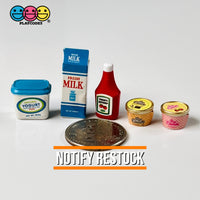 Grocery Items Set Milk Yogurt Ketchup Ice Cream Miniature Charms Cabochon Dollhouse 5 Pcs Charm