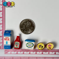 Grocery Items Set Milk Yogurt Ketchup Ice Cream Miniature Charms Cabochon Dollhouse 5 Pcs Charm