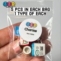 Grocery Items Set Milk Yogurt Ketchup Ice Cream Miniature Charms Cabochon Dollhouse 5 Pcs Charm
