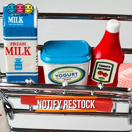 Grocery Items Set Milk Yogurt Ketchup Ice Cream Miniature Charms Cabochon Dollhouse 5 Pcs Charm