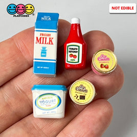Grocery Items Set Milk Yogurt Ketchup Ice Cream Miniature Charms Cabochon Dollhouse 5 Pcs Charm