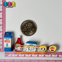 Grocery Items Set Milk Yogurt Ketchup Ice Cream Miniature Charms Cabochon Dollhouse 5 Pcs Charm