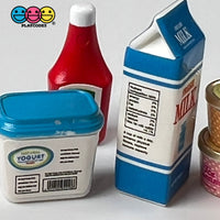 Grocery Items Set Milk Yogurt Ketchup Ice Cream Miniature Charms Cabochon Dollhouse 5 Pcs Charm