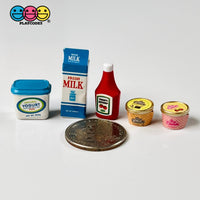 Grocery Items Set Milk Yogurt Ketchup Ice Cream Miniature Charms Cabochon Dollhouse 5 Pcs Charm