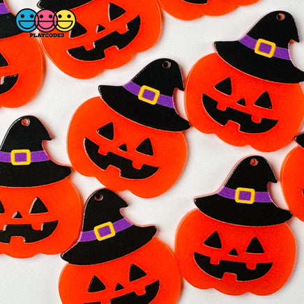 Halloween Holiday Pumpkin Witch Hat Jack O Lantern Charm With Hole Flat Back Cabochons Decoden 10