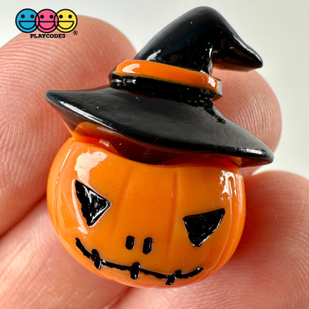 Halloween Jack-O-Lantern Hat Pumpkin Orange Black Charm Flat Back Cabochons Decoden 10 Pcs Playcode3