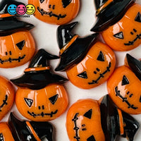 Halloween Jack-O-Lantern Hat Pumpkin Orange Black Charm Flat Back Cabochons Decoden 10 Pcs Playcode3