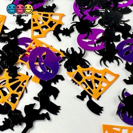 Halloween Jack-O-Lanterns Spider Web Witch Orang Black Purple Spooky Glitter Plastic Decoden Table