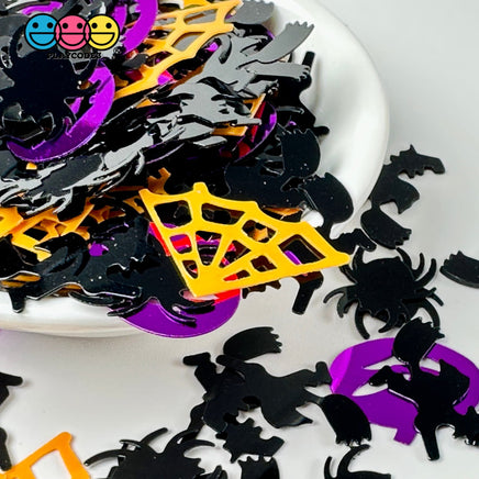 Halloween Jack-O-Lanterns Spider Web Witch Orang Black Purple Spooky Glitter Plastic Decoden Table